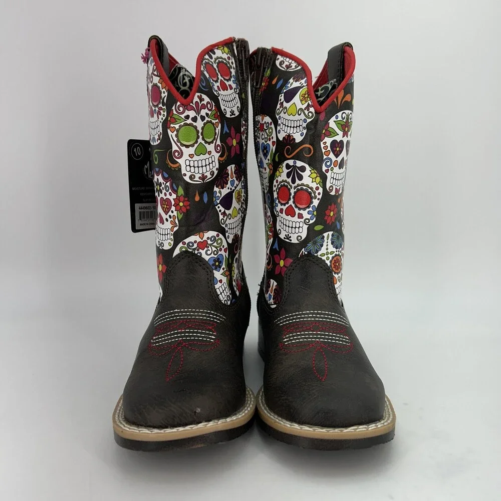 Blazin Roxx Boots Kids Size 10 Destiny Sugar Skull Western Zip Slip Resistant
